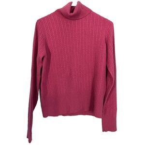 Pure Cashmere Sweater Womens Large Pink Cable Knit Pullover Turtleneck Soft Warm